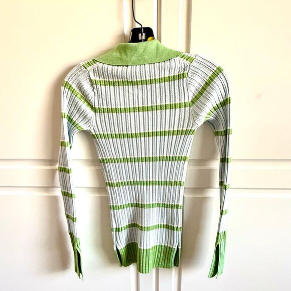 NWT Ramy Brook “Raya” Stripe Knit Button-front Sweater, in light blue and green - Picture 8 of 13